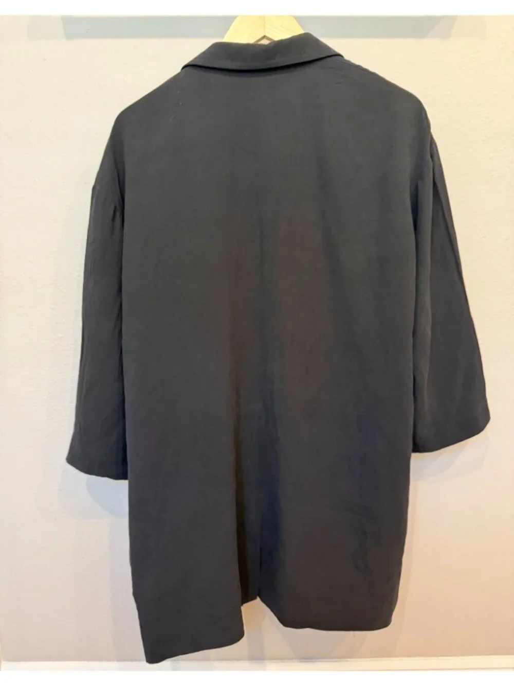 Eileen Fisher 100% Silk Long Open Elbow Sleeve Black Jacket Medium Quiet Luxury